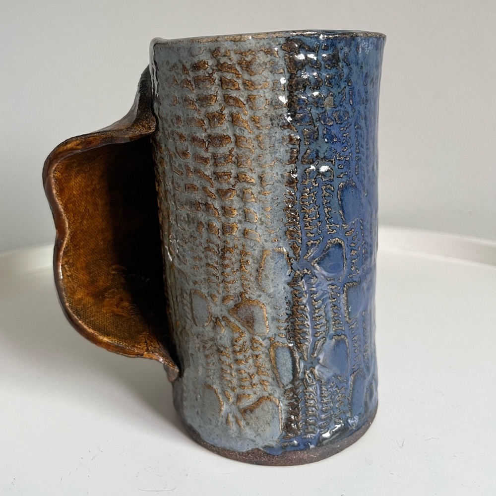 Artsy Gorgeous Glazed Ceramic Vase In Mug Design Blue Brown Signed